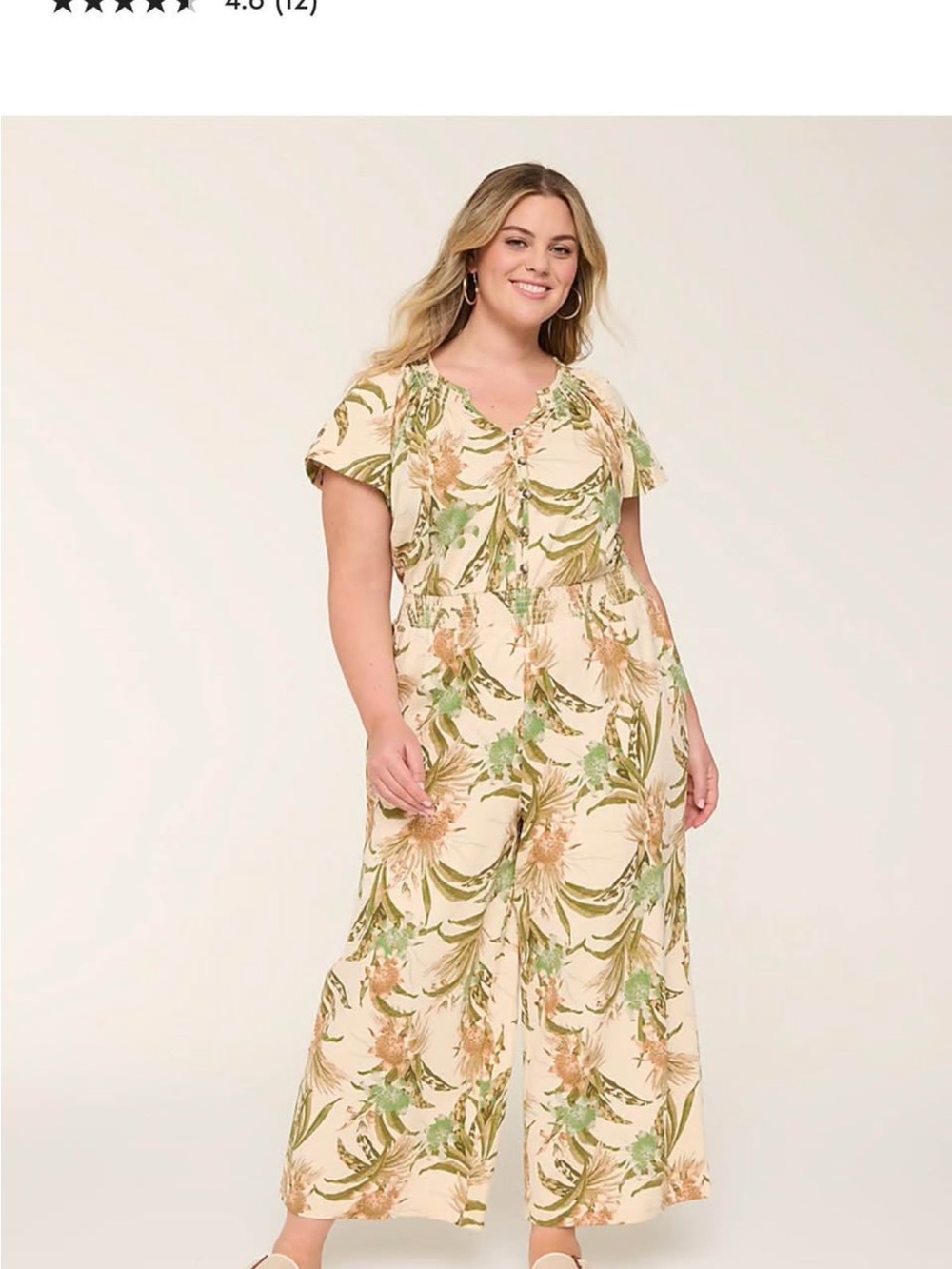 Lane Bryant NWT 14/16 Cream Floral Wide-Leg Jumpsuit with Green Print